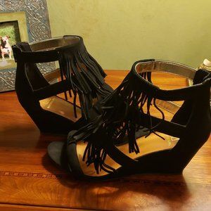 Material Girl Hannah Fringe Wedge Heel Sandal